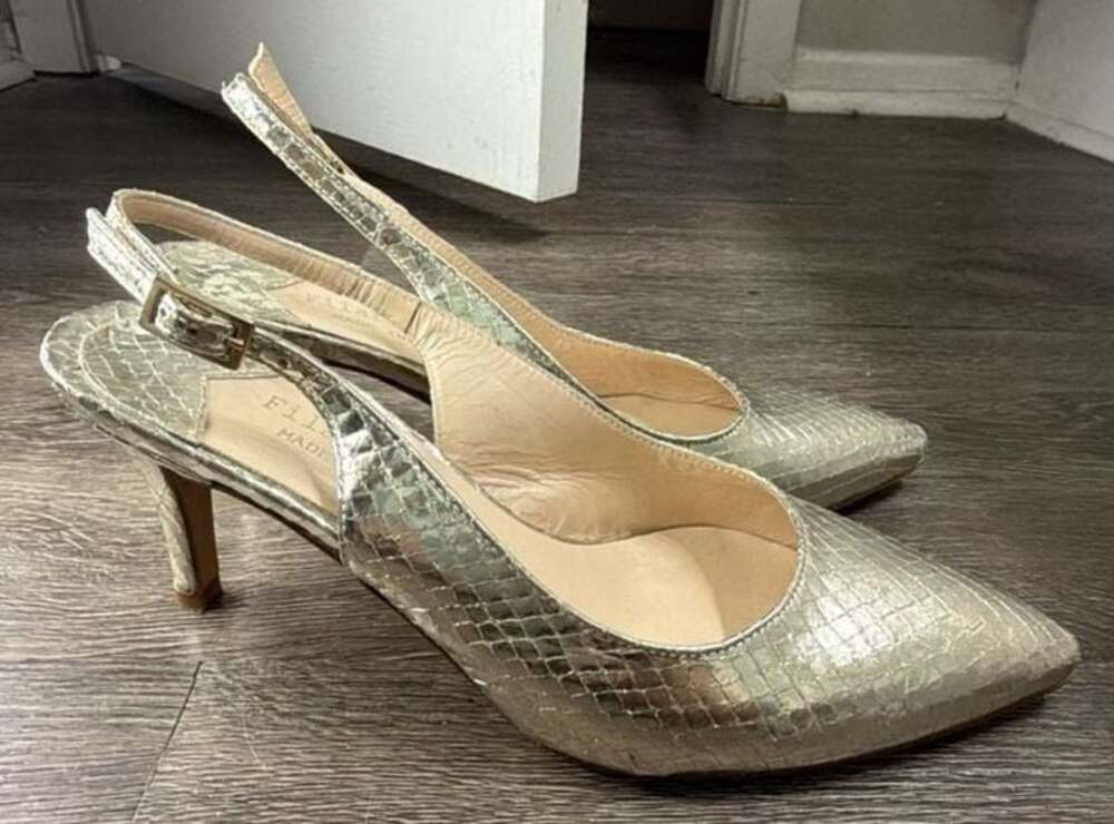 Filafi Fithu Gold Snakeskin Leather Slingback Pumps Size 39 US 7.5-8 Italy